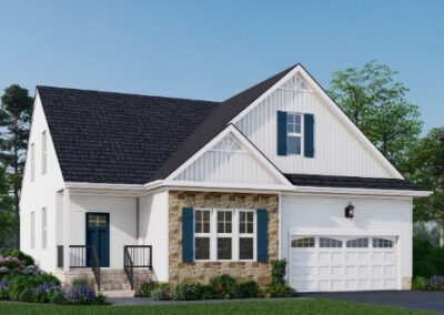 Rendering of the Juniper 3 bedroom, 2.5 bath A Elevation with stone accent masonry by Boyd Homes