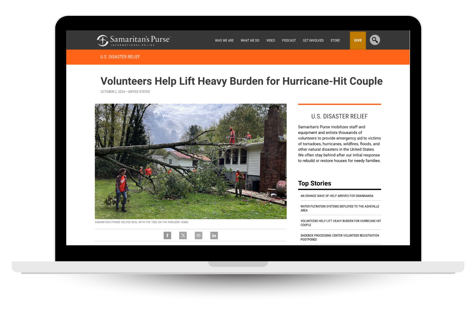 Samaritans Purse website donation page. They are a nonprofit helping the recovery in North Carolina from Hurricane Helene.